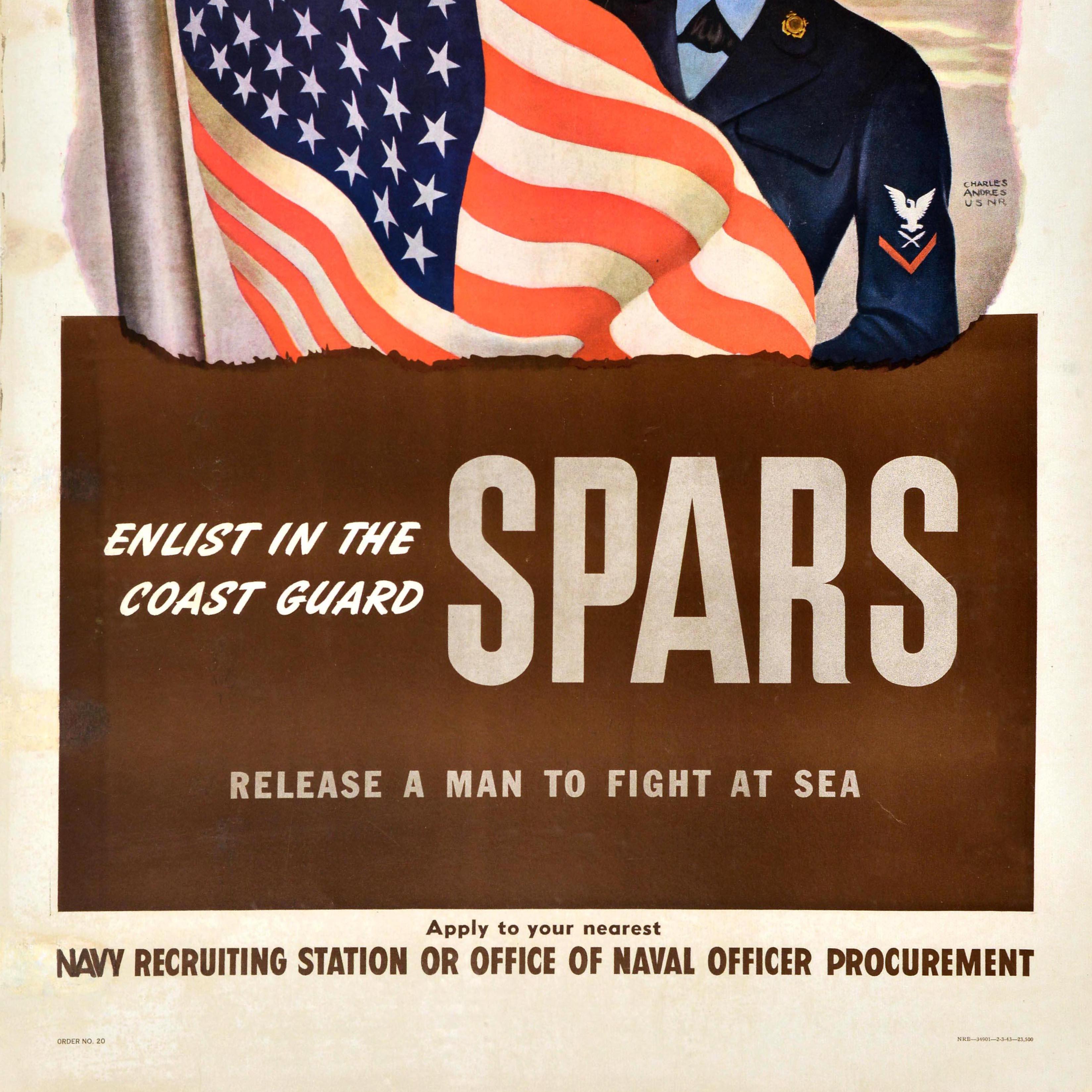 Poster di reclutamento originale della guerra mondiale Spars Guardia costiera USA Marina WWII In condizioni discrete in vendita a London, GB