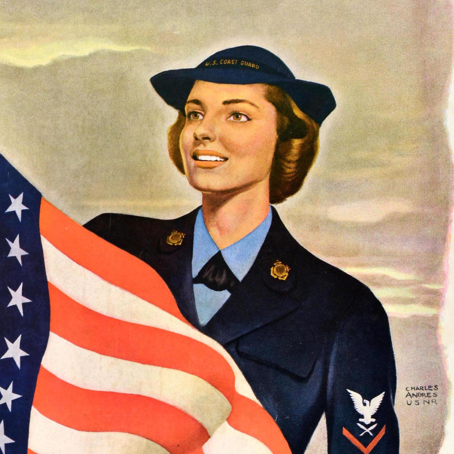 Metà XX secolo Poster di reclutamento originale della guerra mondiale Spars Guardia costiera USA Marina WWII in vendita
