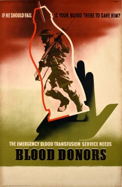 Original Vintage World War Two Home Front Poster Blood Donors Abram Games