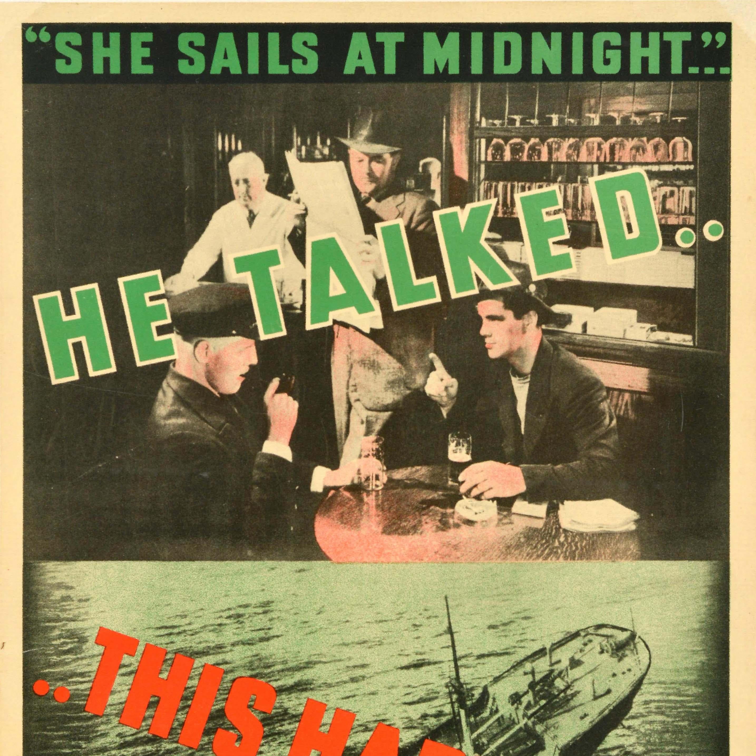 Canadien Affiche originale du front intérieur de la seconde guerre mondiale An He Talked This Happened WWII (Il a parlé, c'est arrivé) en vente
