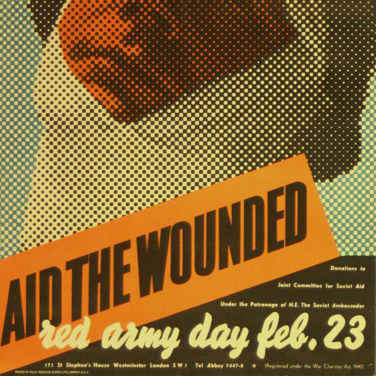 Poster originale della seconda guerra mondiale Aid the Wounded Red Army Day WWII (Aiuto ai feriti) In condizioni buone in vendita a London, GB