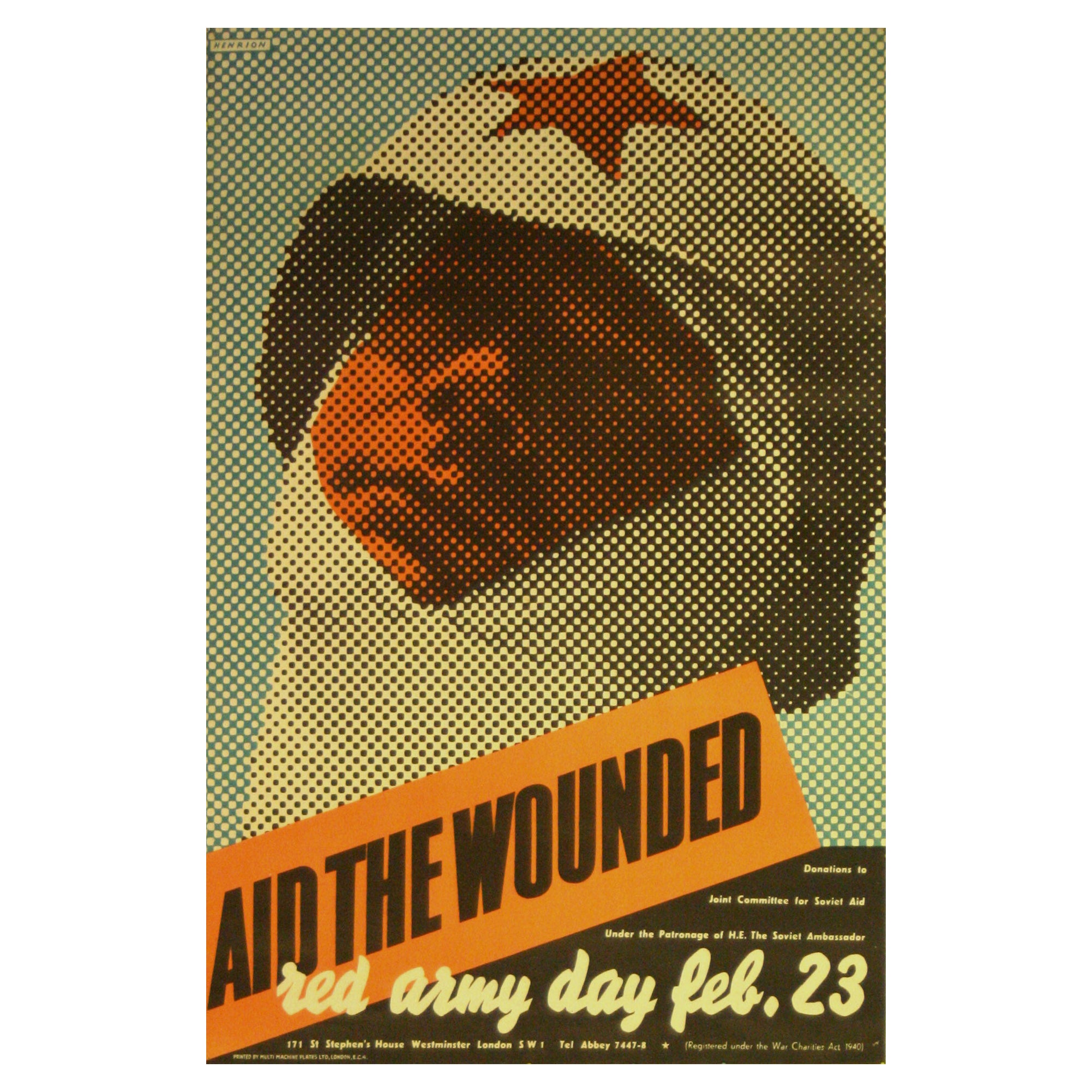 Poster originale della seconda guerra mondiale Aid the Wounded Red Army Day WWII (Aiuto ai feriti) in vendita