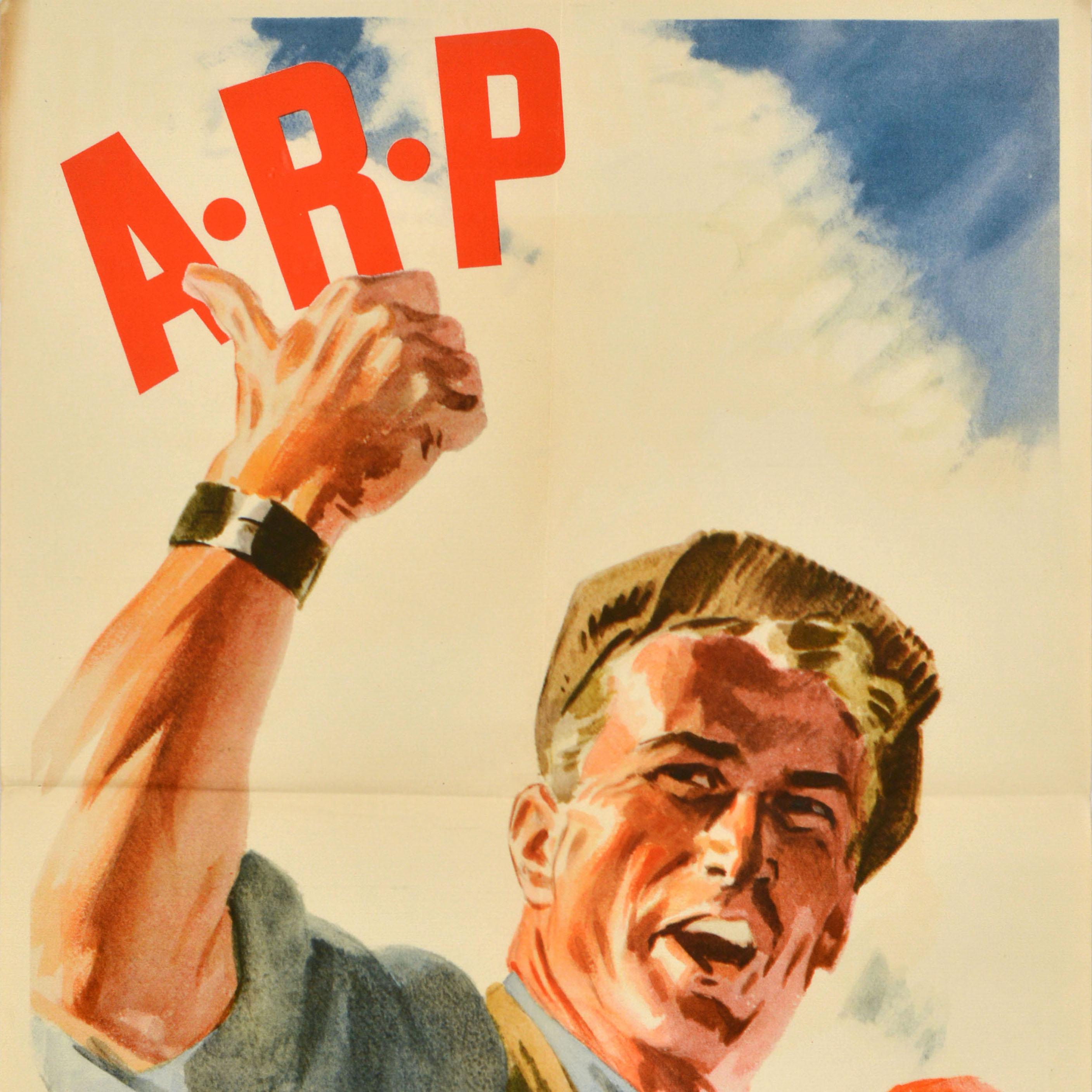 Original Vintage-Poster aus dem Zweiten Weltkrieg, ARP, „ARP Here's A Mans Job“, WWII, Air Raid, UK (Britisch) im Angebot