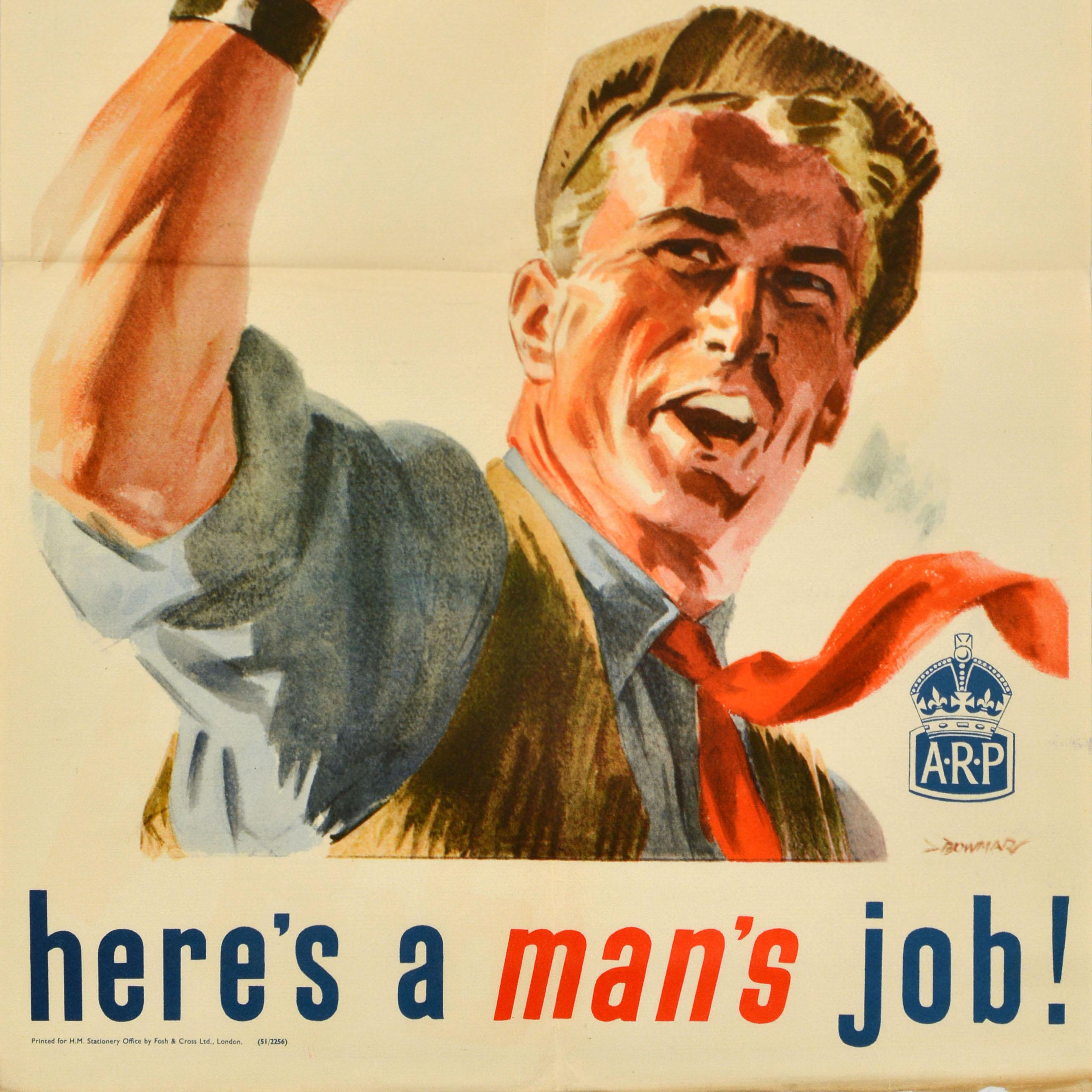 Original Vintage-Poster aus dem Zweiten Weltkrieg, ARP, „ARP Here's A Mans Job“, WWII, Air Raid, UK im Zustand „Gut“ im Angebot in London, GB