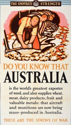 Cartel Vintage Original de la Segunda Guerra Mundial Australia La Fuerza de los Imperios Segunda Guerra Mundial