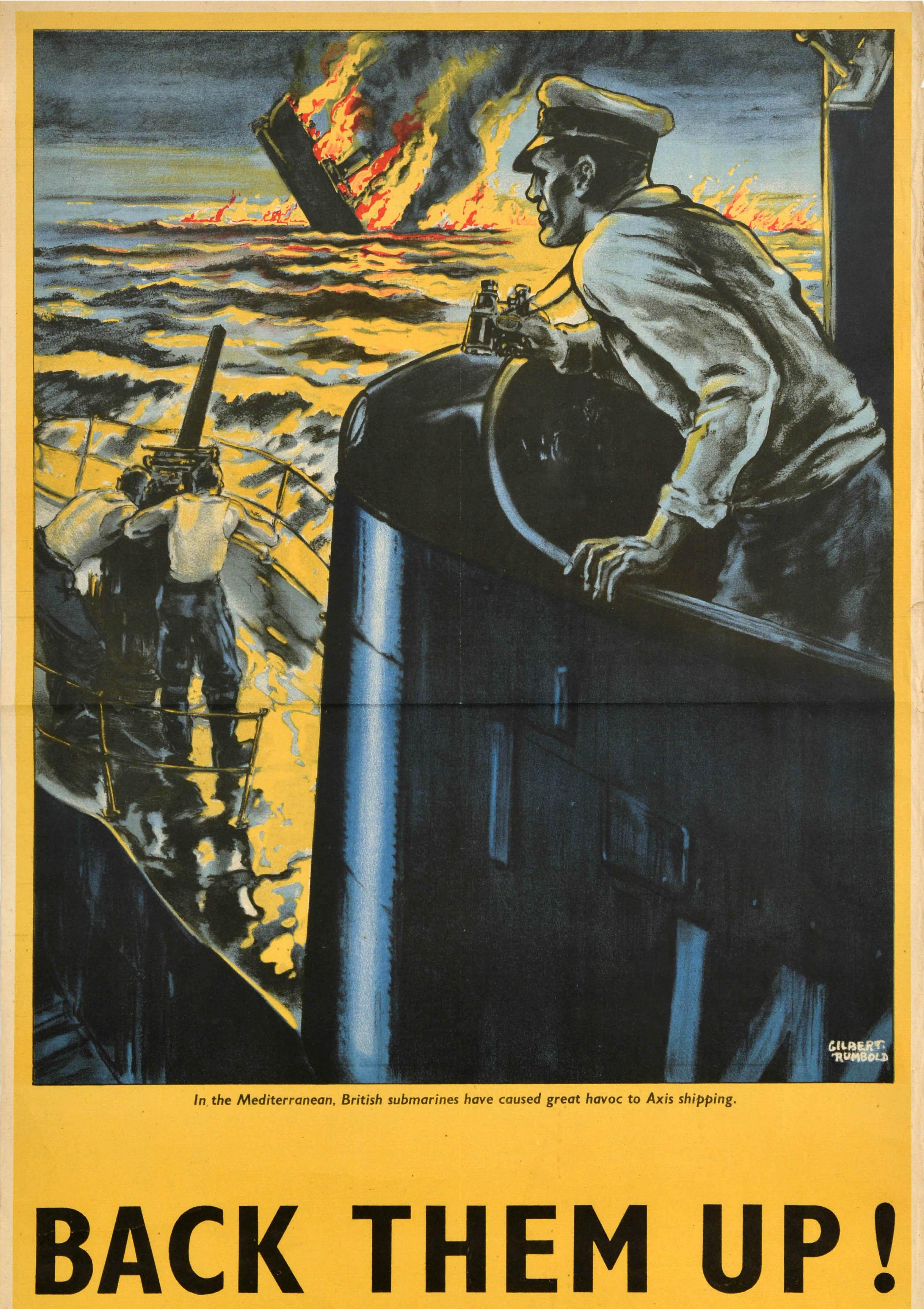 Póster Vintage Original de la Segunda Guerra Mundial Atrás Submarinos británicos de la Segunda Guerra Mundial Británico en venta