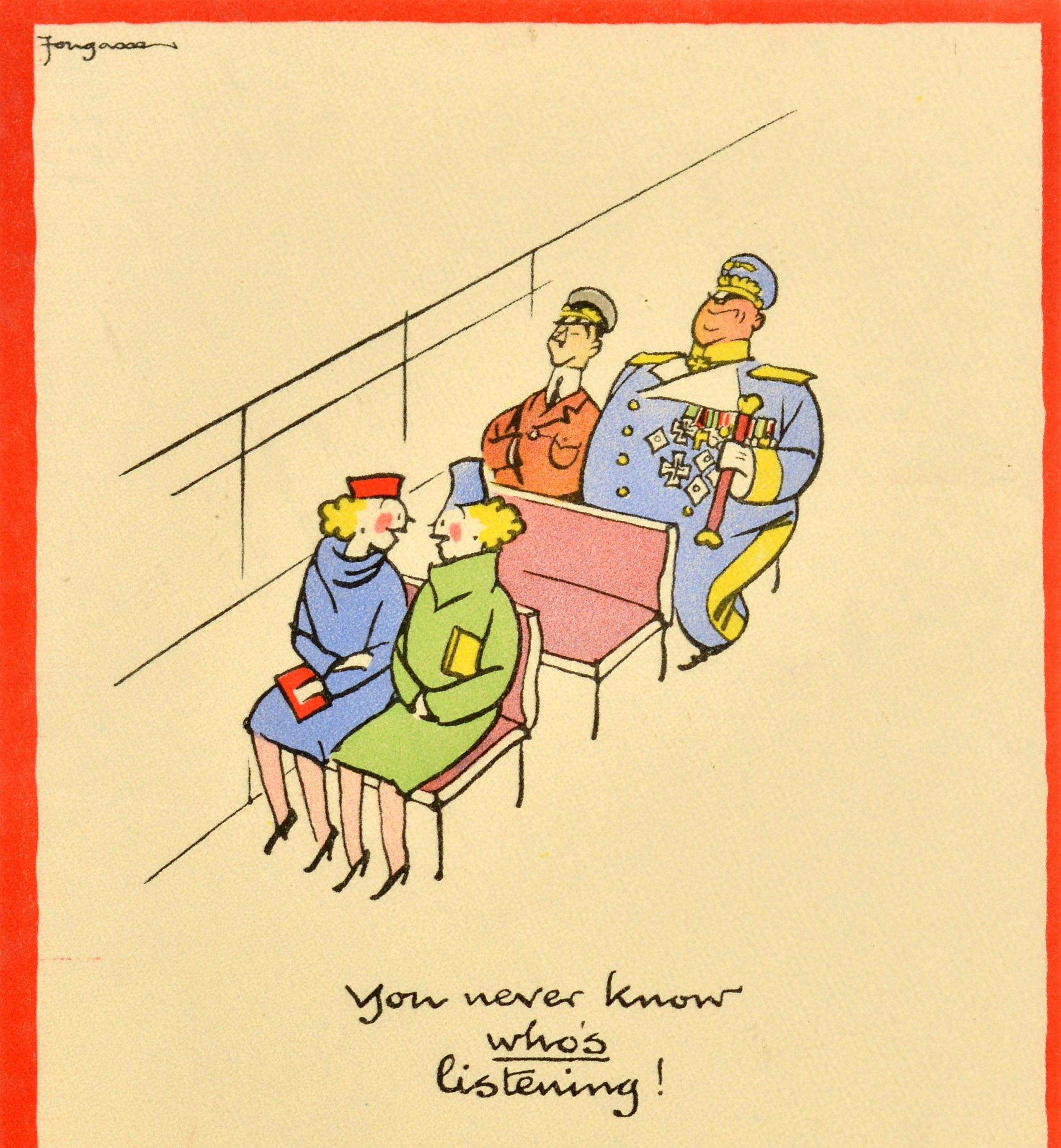 Britannico Poster originale d'epoca della Seconda Guerra Mondiale Parlare senza pensieri Trasporto Fougasse WWII in vendita
