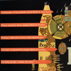 Póster Vintage Original de la Segunda Guerra Mundial Ruinas húmedas Munición Abram Games Segunda Guerra Mundial