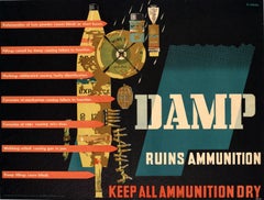 Póster Vintage Original de la Segunda Guerra Mundial Ruinas húmedas Munición Abram Games Segunda Guerra Mundial