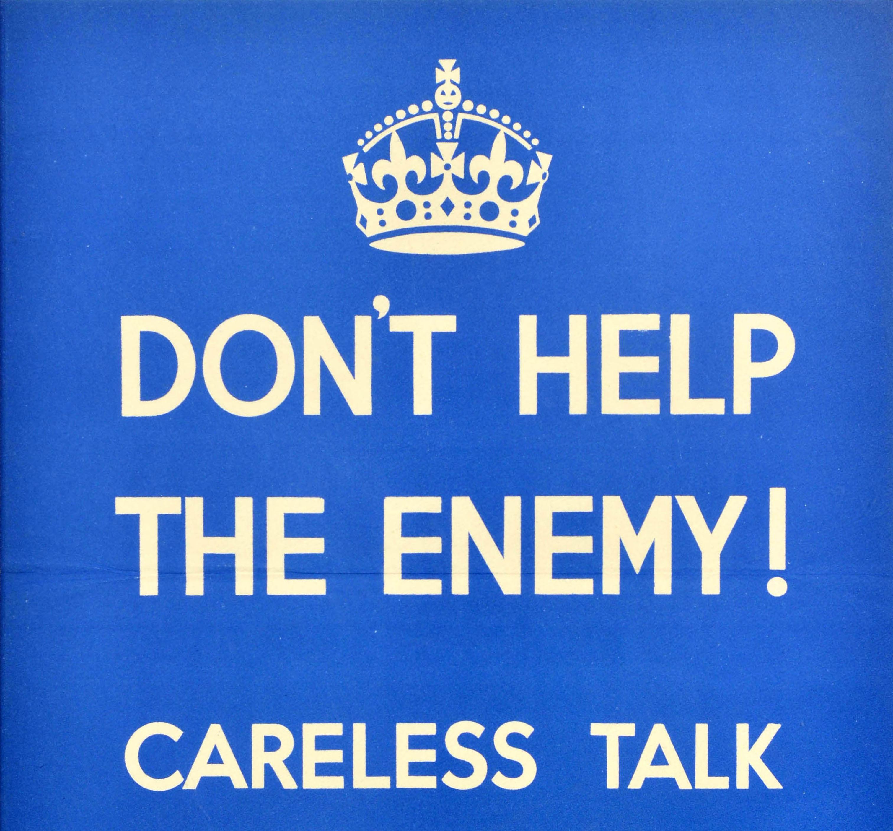 British Original Vintage World War Two Poster Don't Help The Enemy WWII Careless Talk