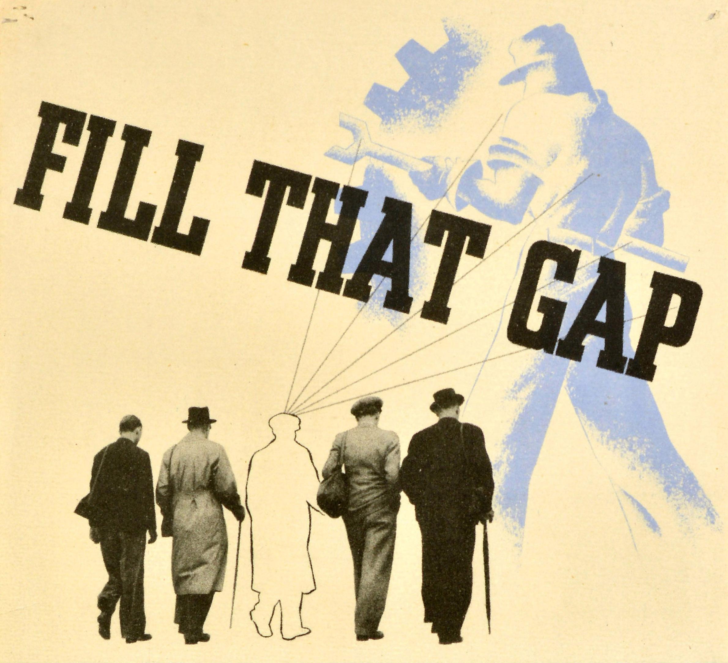 Britannico Poster originale della Seconda Guerra Mondiale Fill That Gap WWII Armamento Lavoro Formazione in vendita