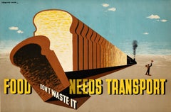 Poster originale della Seconda Guerra Mondiale Il cibo ha bisogno di trasporto, non sprecarlo WWII