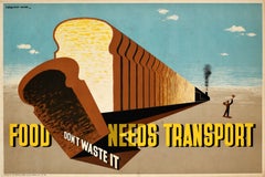 Poster originale della Seconda Guerra Mondiale Il cibo ha bisogno di trasporto, non sprecarlo WWII
