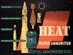 Cartel Vintage Original Segunda Guerra Mundial Calor Ruinas Munición Abram Games Segunda Guerra Mundial