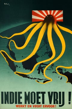 Original Vintage World War Two Poster Indonesia Dutch East Indies Shall Be Freed