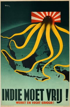 Original Vintage World War Two Poster Indonesia Dutch East Indies Shall Be Freed