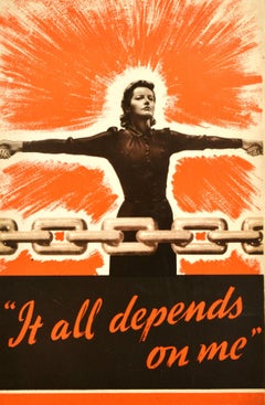 Original Vintage World War Two Poster It All Depends On Me WWII Home Front