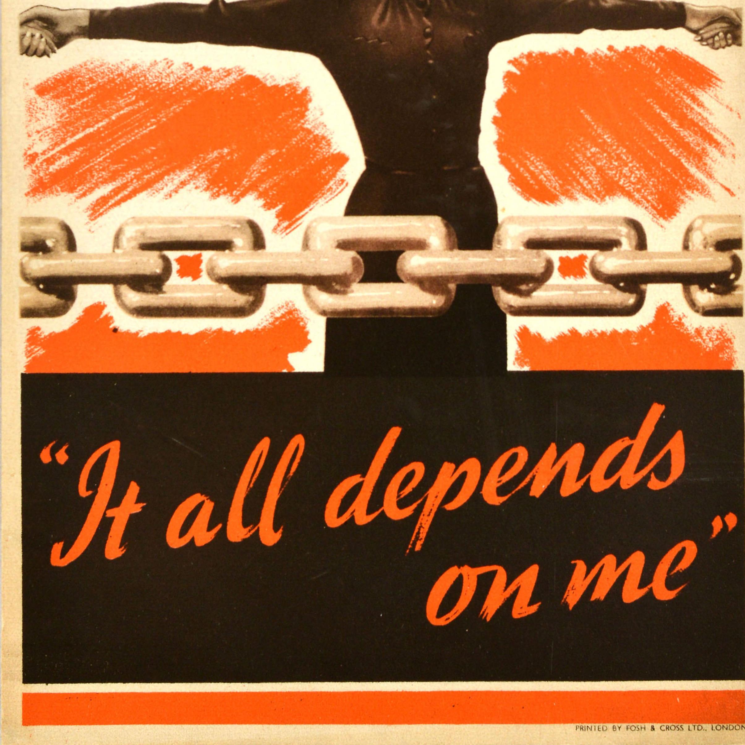 Poster originale della Seconda Guerra Mondiale It All Depends On Me WWII Home Front (Fronte Interno della Seconda Guerra Mondiale) In condizioni buone in vendita a London, GB