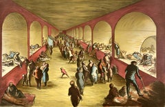 Original Vintage World War Two Poster Shelter Scene WWII Ardizonne Blitz Britain