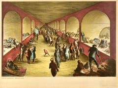 Original Vintage World War Two Poster Shelter Scene WWII Ardizonne Blitz Britain