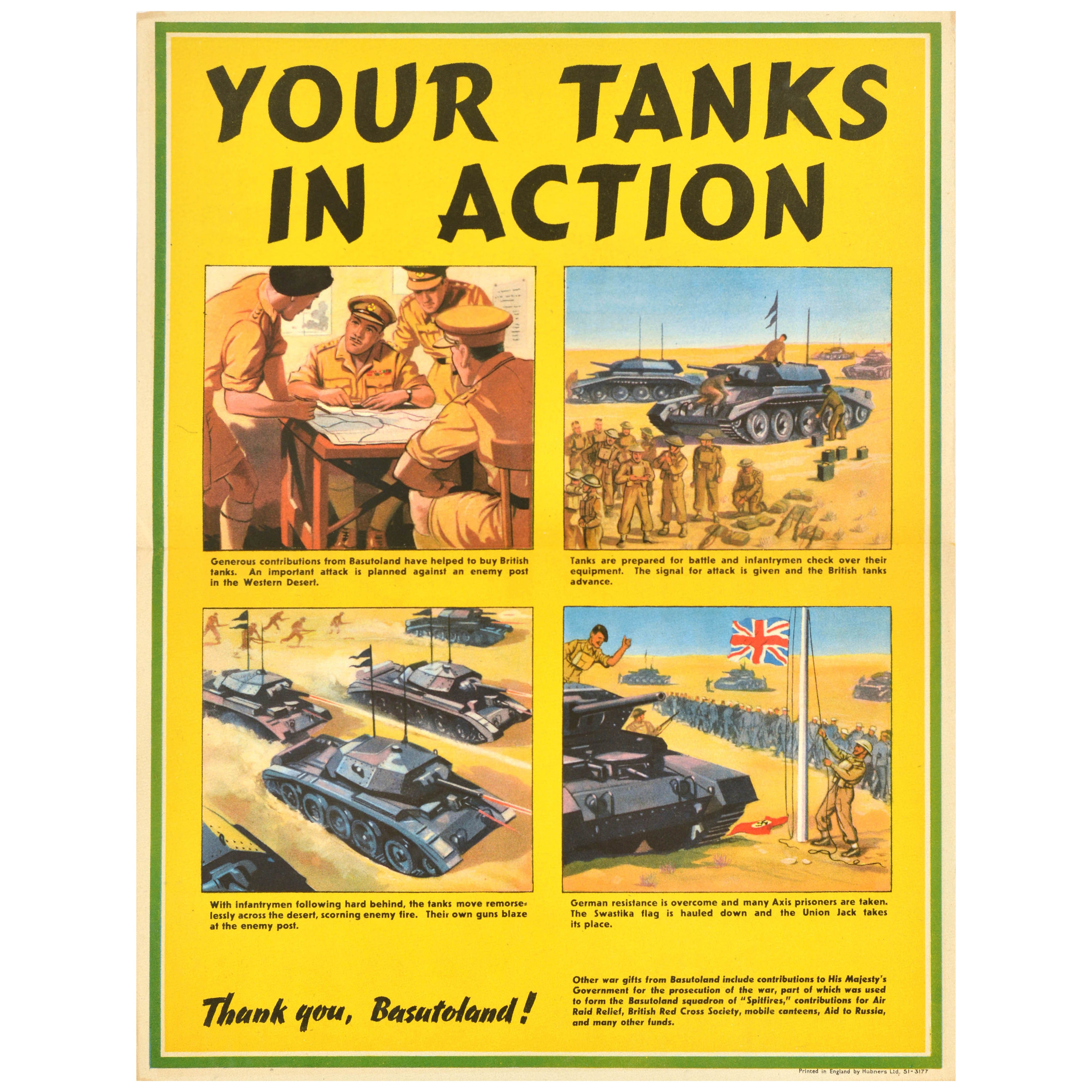 Affiche vintage originale de la Seconde Guerre mondiale Your Tanks In Action WWII Basutoland