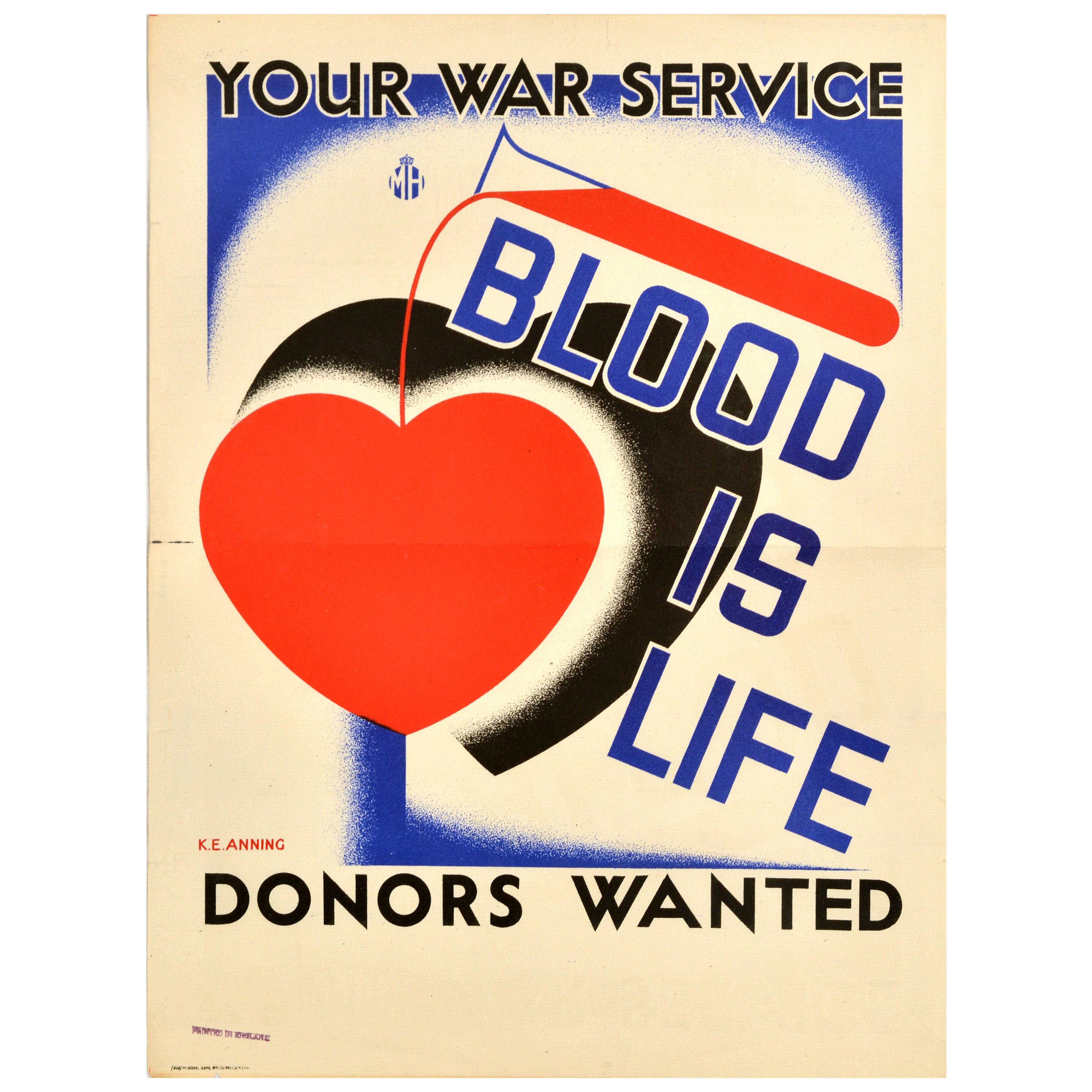 Original Vintage World War Two Poster Ihr Kriegsdienst Blut ist Leben WWII Spender