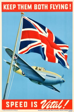 Original Vintage World War Two Propaganda Poster Hawker Hurricane Plane WWII RAF