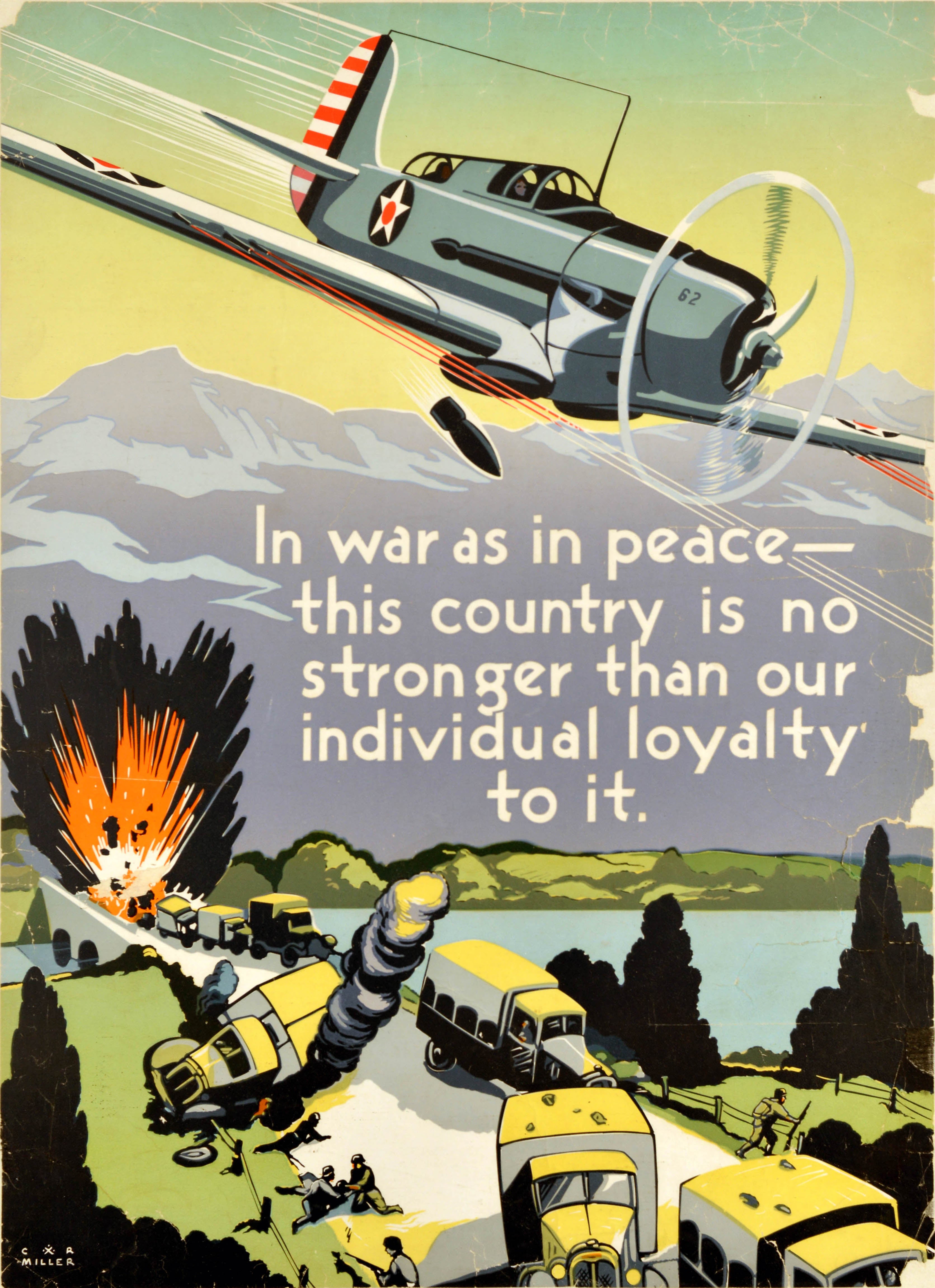 Original Vintage World War Two Propaganda Poster In War As In Peace Loyalty WWII (En guerre comme en paix)