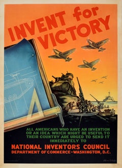 Original Vintage World War Two Propaganda Poster Invent For Victory WWII USA