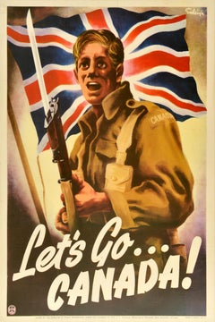 Original Vintage World War Two Propaganda Poster Let's go Canada WWII Eveleigh