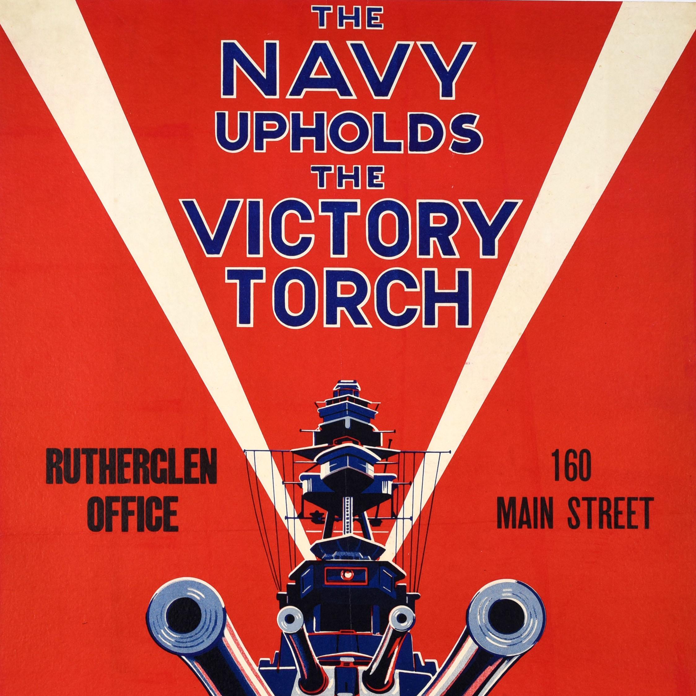 British Original Vintage World War Two Propaganda Poster Navy Upholds Victory Torch WWII For Sale