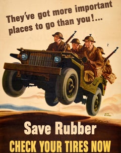 Original-Vintage-Propagandaplakat aus dem Zweiten Weltkrieg: „Save Rubber“ – Willys-Jeep, Zweiter Weltkrieg, USA