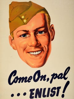 Original Vintage World War Two Recruitment Poster Come On Pal Enlist WWII Canada