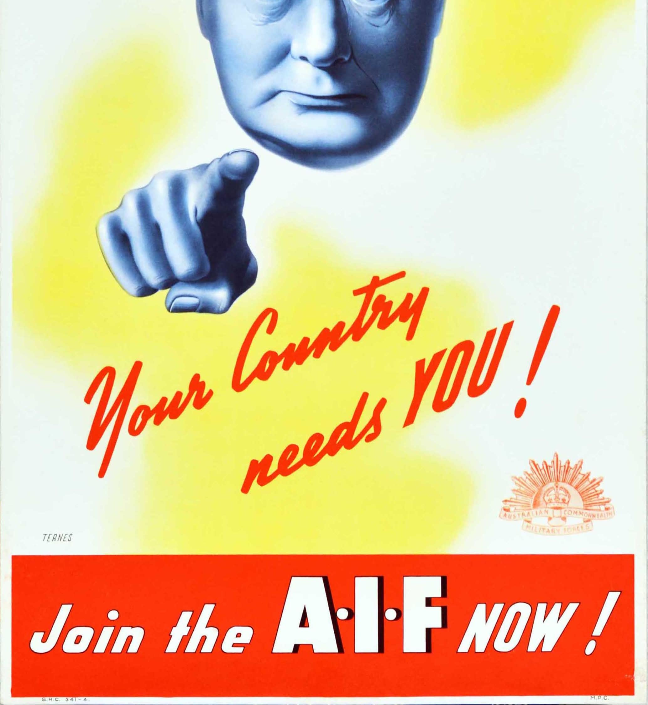 Original Vintage World War Two Recruitment Propaganda Poster Join AIF Churchill In Good Condition In London, GB
