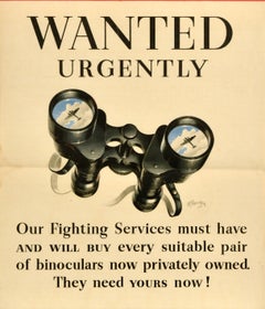 Original Vintage World War Two Supply Poster Binoculars Wanted Urgently WWII