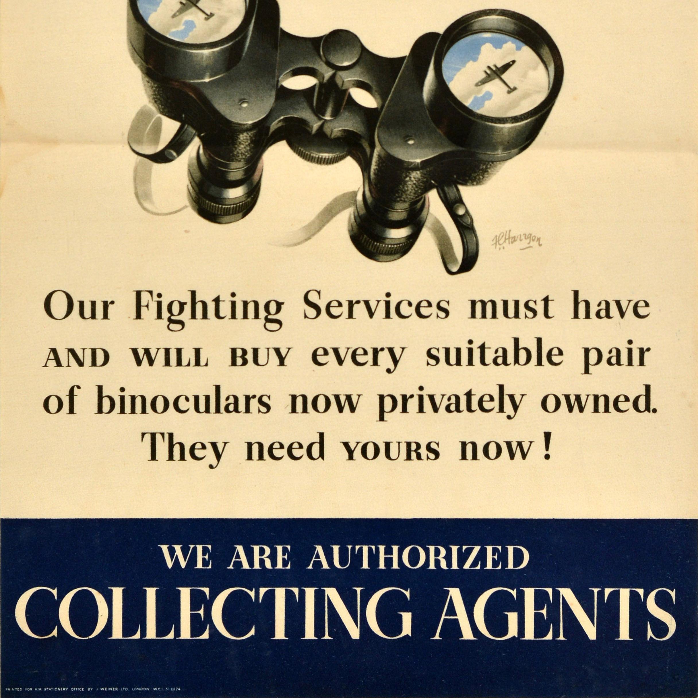 Original Vintage Cartel de Suministros de la Segunda Guerra Mundial Se buscan prismáticos urgentemente Segunda Guerra Mundial en Bueno estado para la venta en London, GB