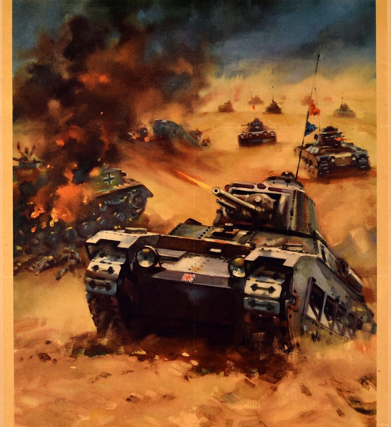 Original Vintage WWI Propaganda Poster Back Them Up Tank Attack Western Desert en Bueno estado para la venta en London, GB