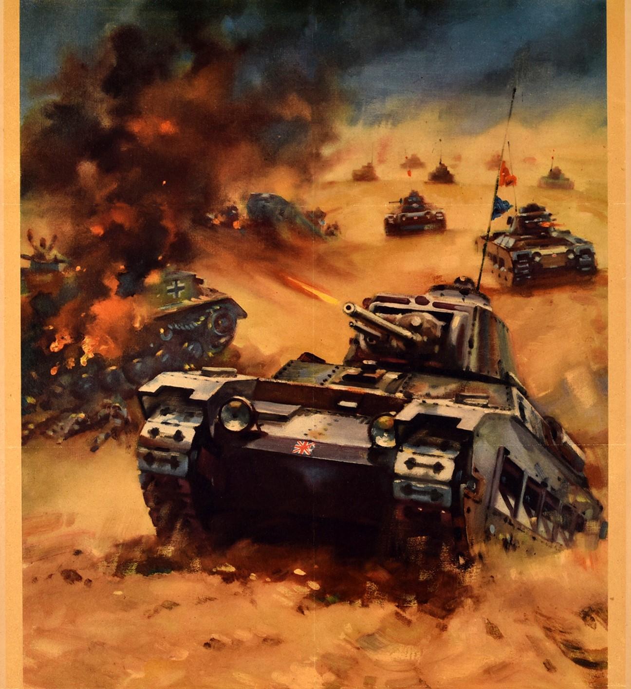 Affiche de propagande vintage d'origine de la Première Guerre mondiale - Back Them Up - Tank Attack - Désert occidental Bon état - En vente à London, GB