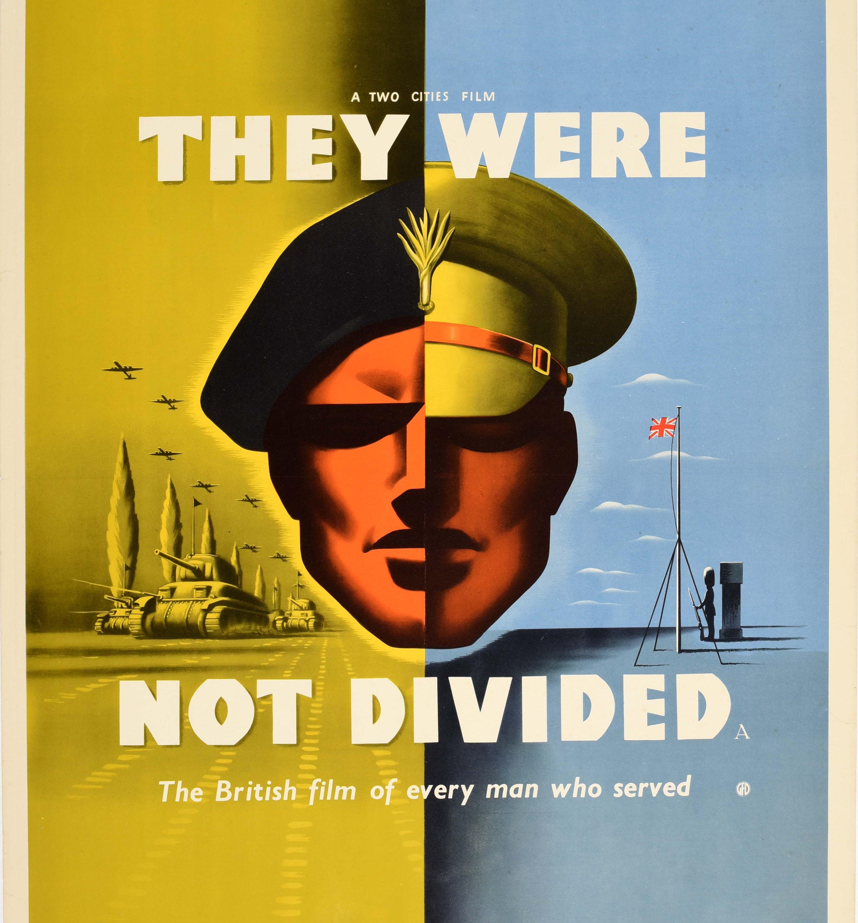 Affiche rétro originale du film de la seconde guerre mondiale Trois des chars d'Assaut (They Were Not Divided), Tank Division, Modernisme Bon état - En vente à London, GB