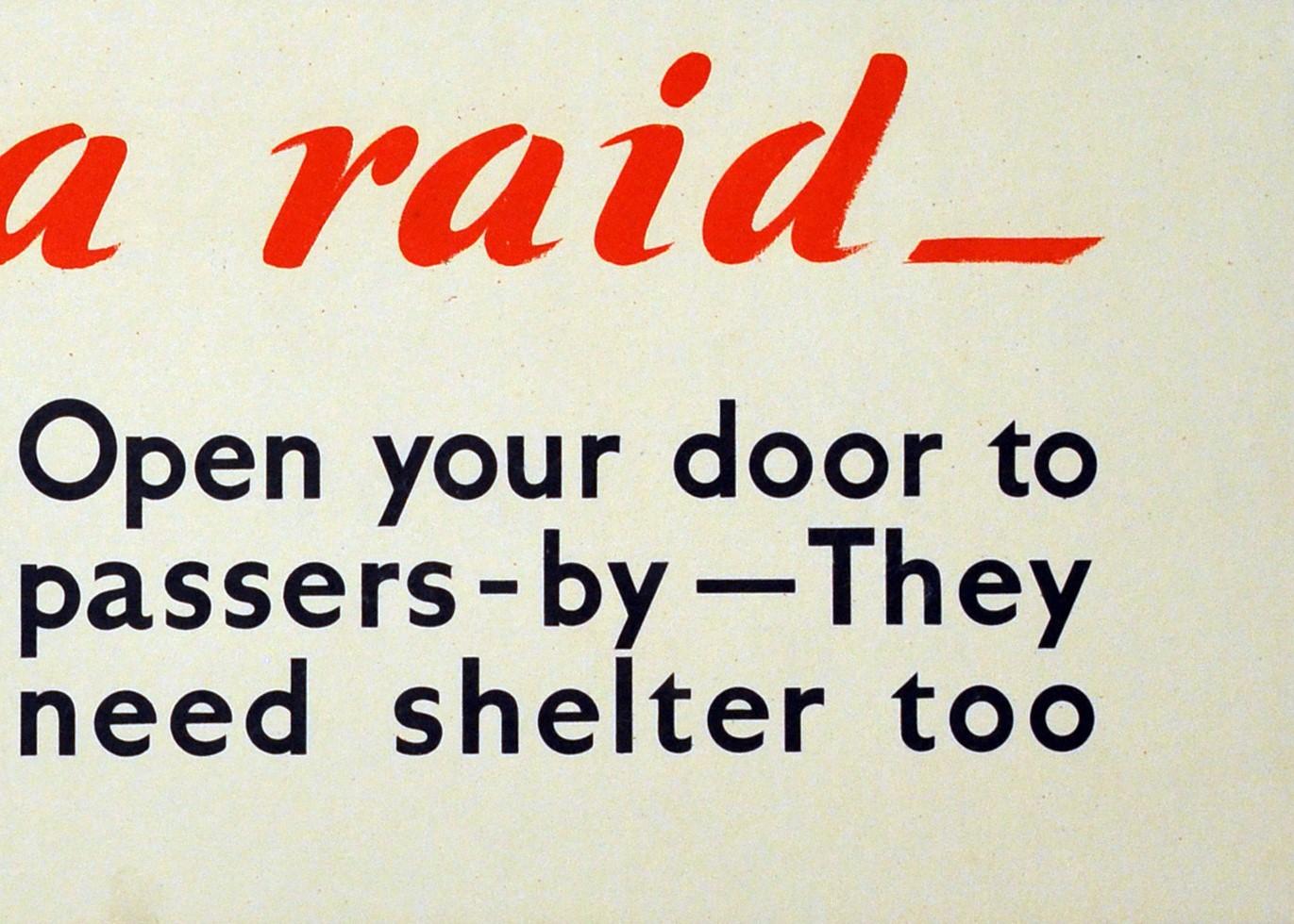 Original Vintage WWII Home Front Poster In A Raid Open Your Door ft ARP Warden In Good Condition In London, GB