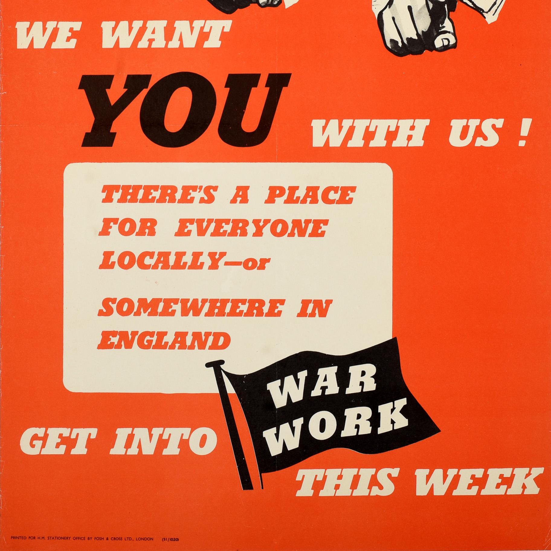 Britannique Original Vintage Home Front Propaganda Poster We Want You With Us War Work en vente