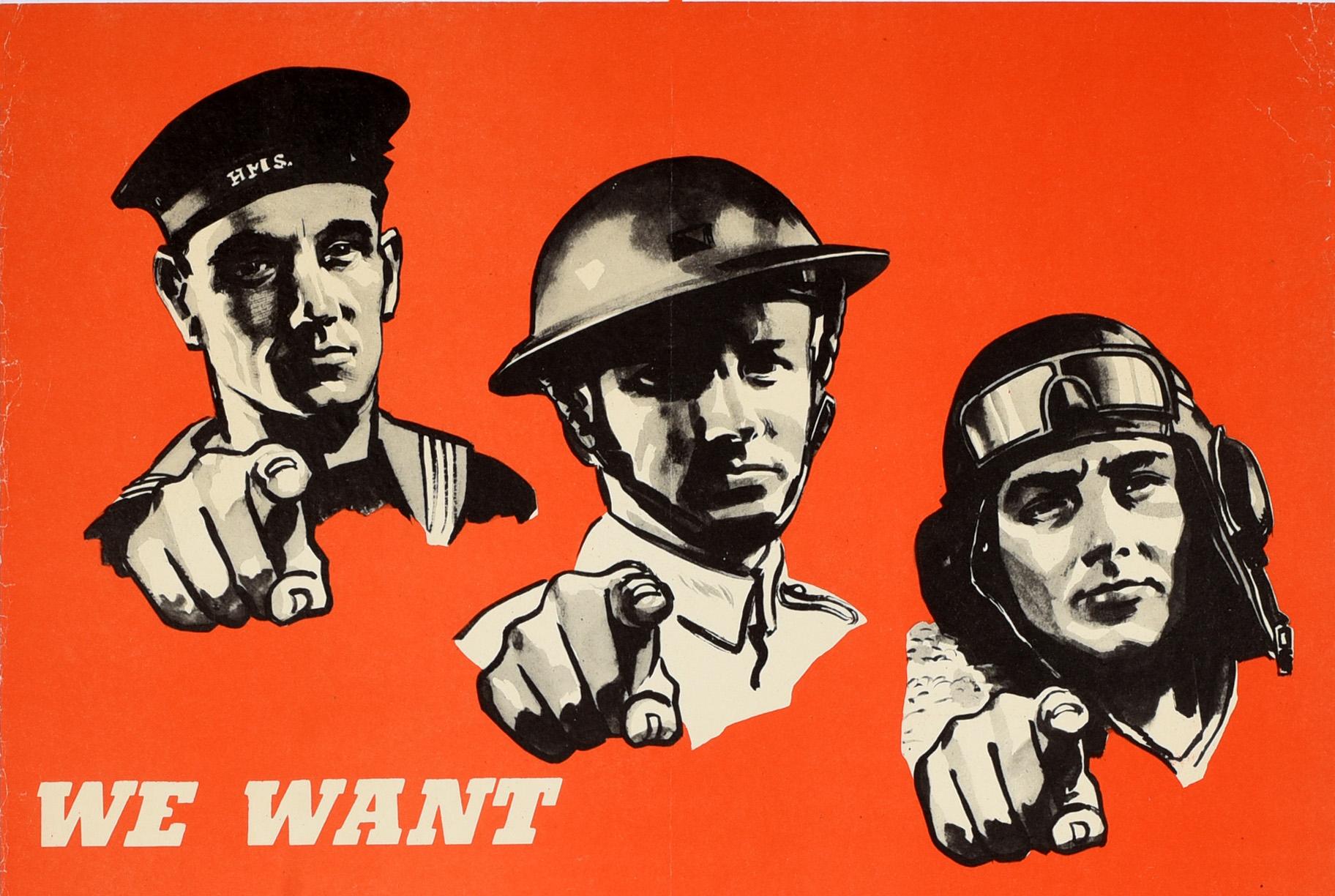 Original Vintage Home Front Propaganda Poster We Want You With Us War Work Bon état - En vente à London, GB
