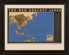 Original Vintage WWII Pacific Theater Map “The War Against Japan” Poster, 1944