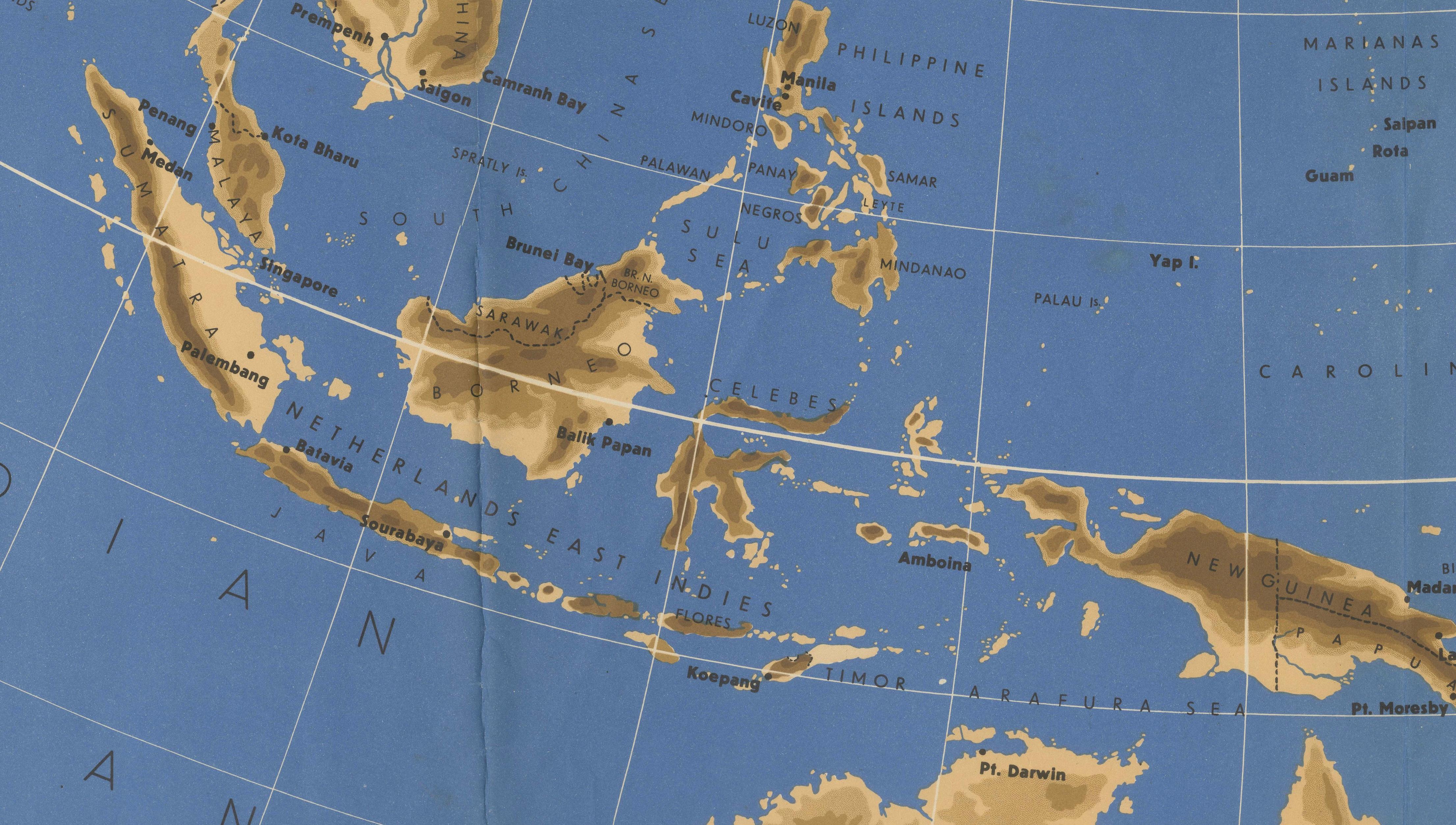 Original Vintage WWII Pacific Theater Map “The War Against Japan” Poster, 1944