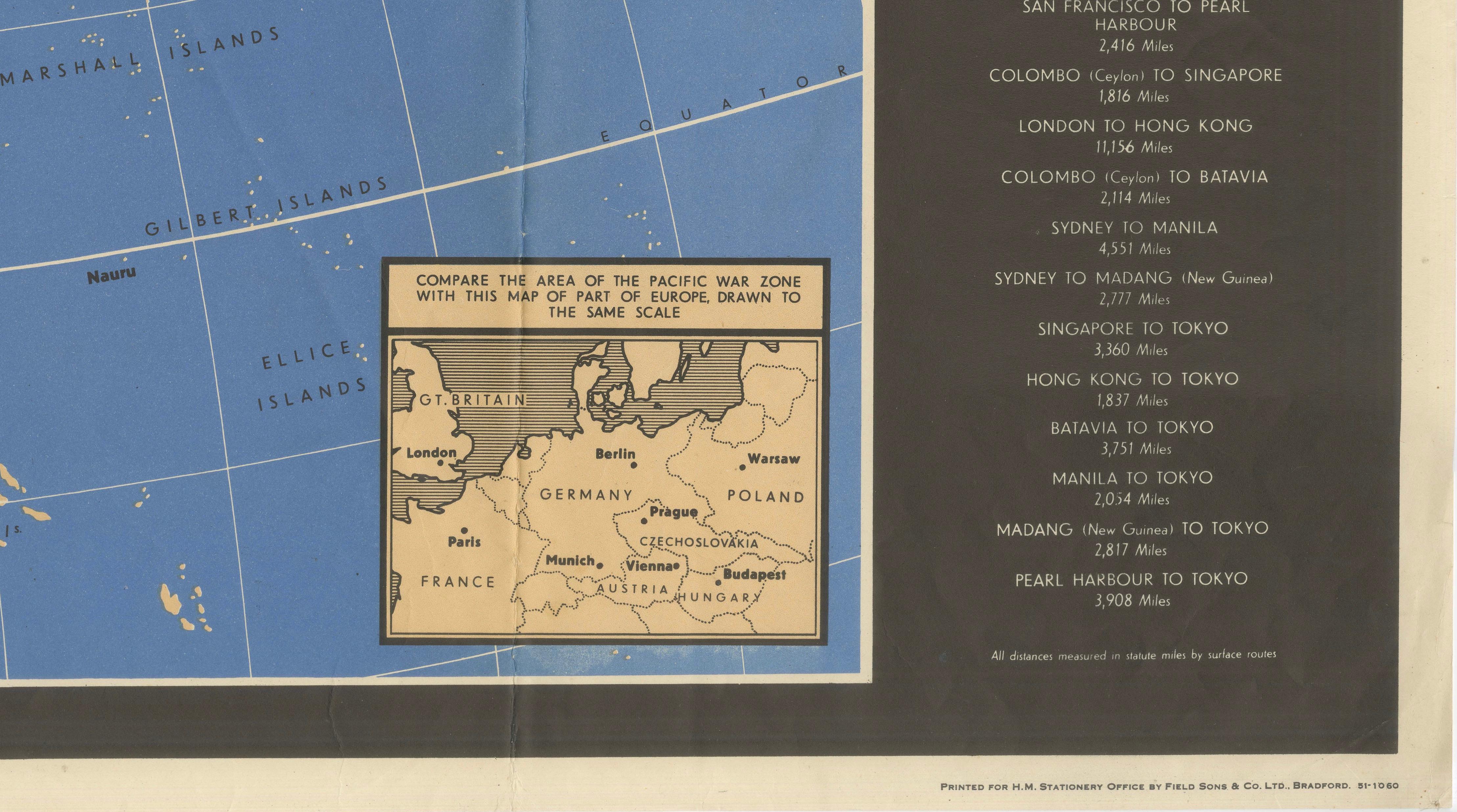 Original Vintage WWII Pacific Theater Map “The War Against Japan” Poster, 1944