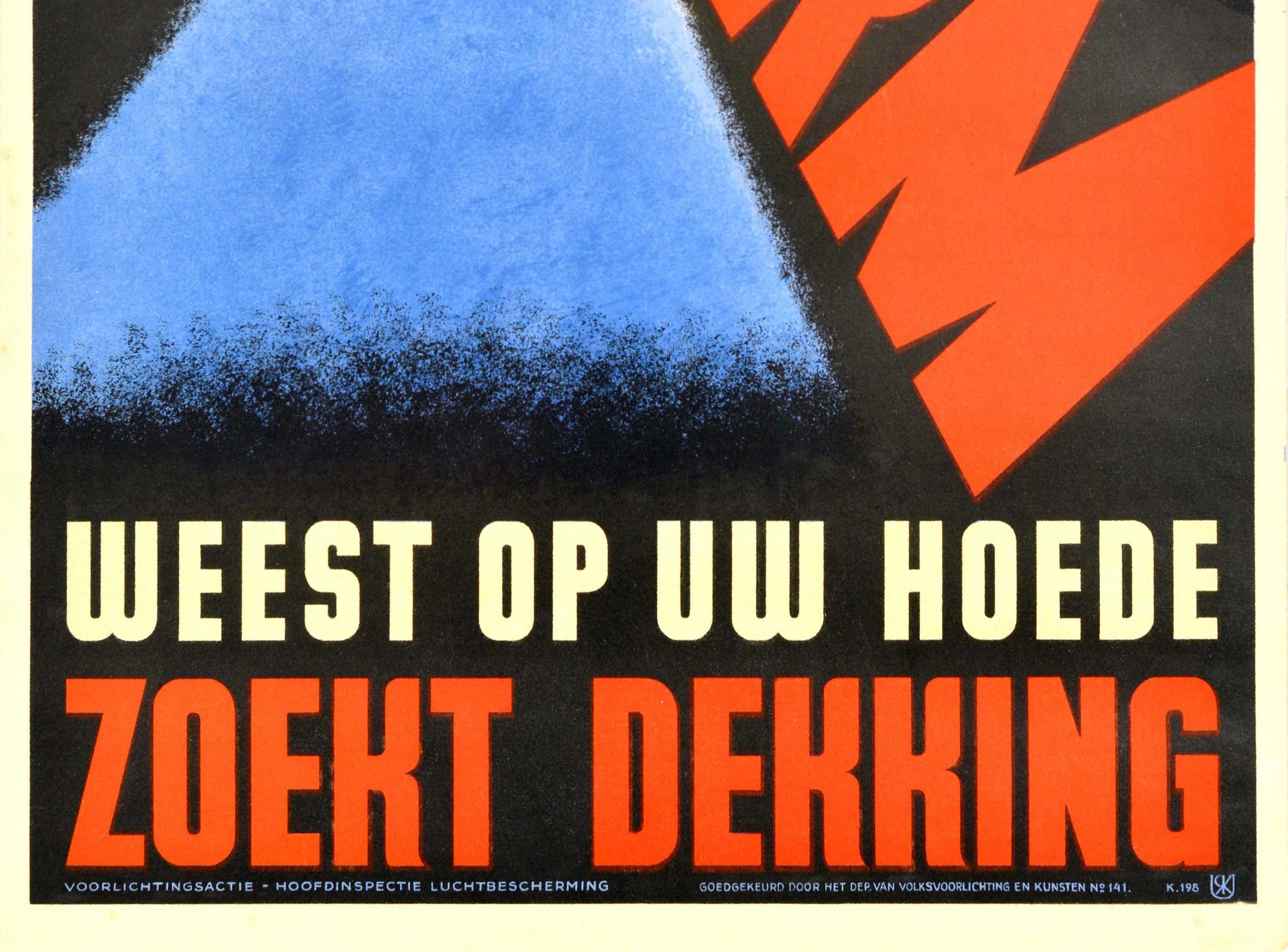 Dutch Original Vintage WWII Poster Air Raid Be Vigilant War Netherlands Luchtalarm Art