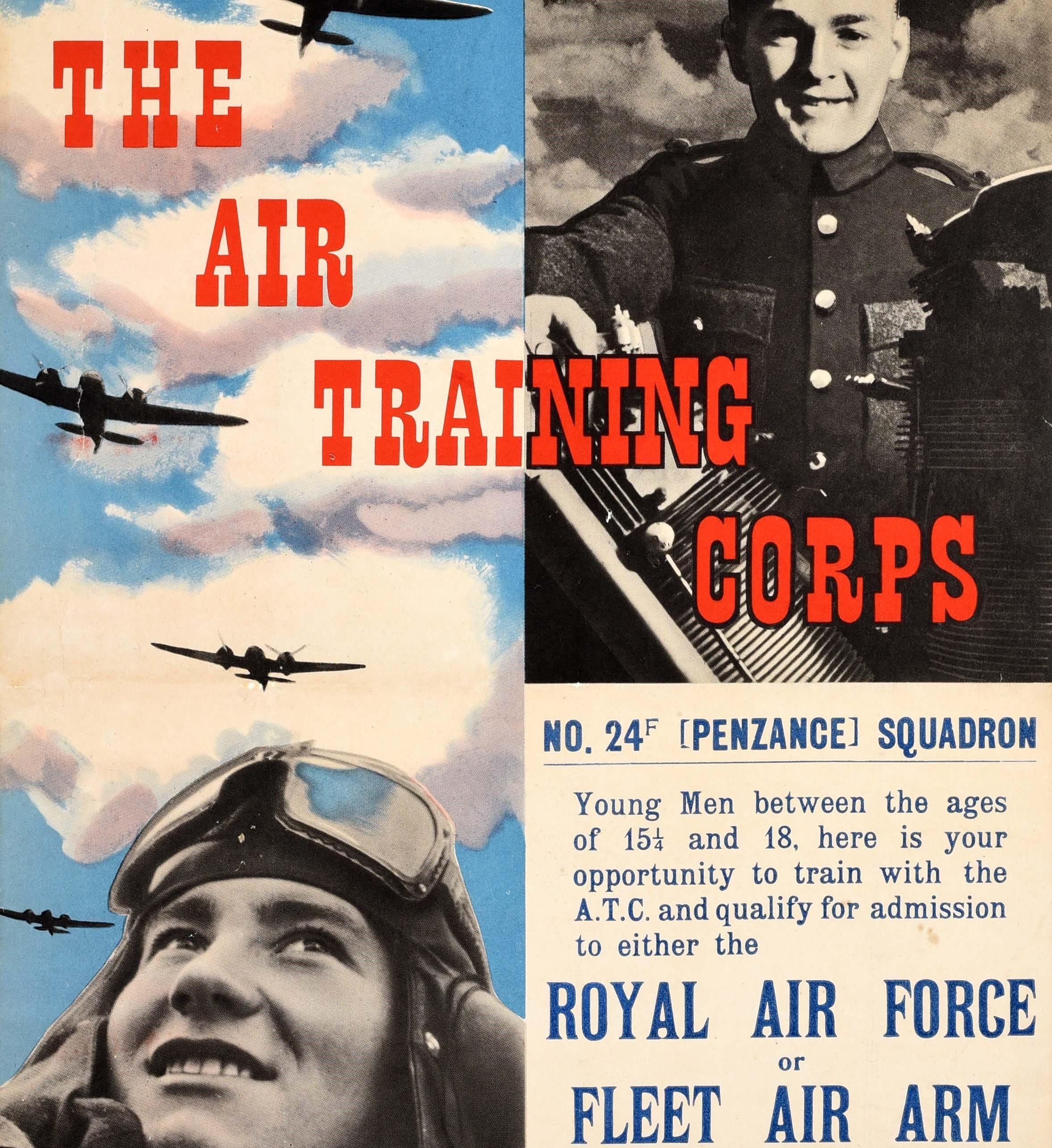 Poster originale della seconda guerra mondiale Air Training Corps Royal Air Force Cornwall Recruit In condizioni buone in vendita a London, GB