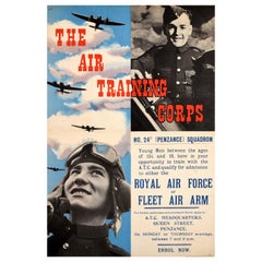 Poster originale della seconda guerra mondiale Air Training Corps Royal Air Force Cornwall Recruit