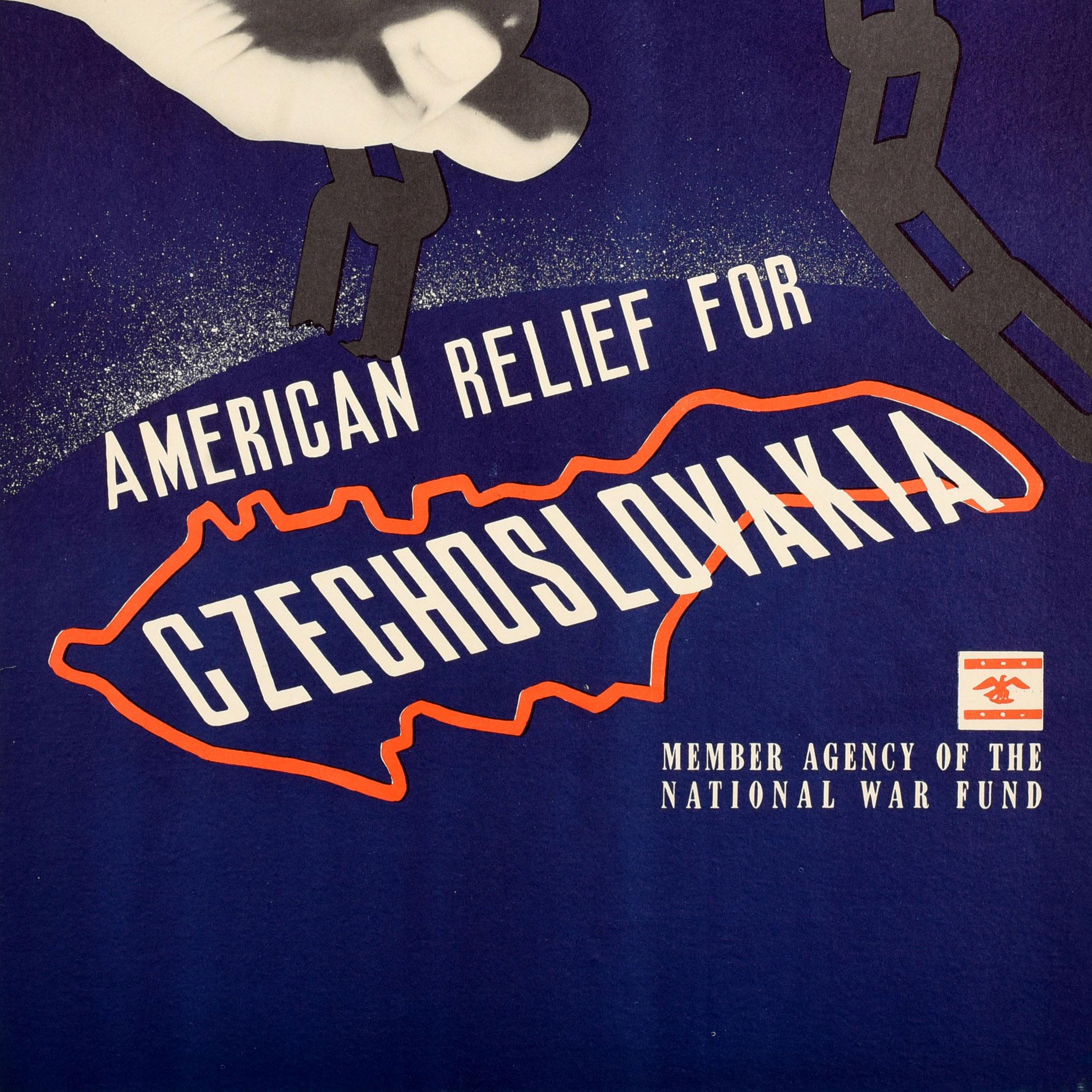 Américain Affiche originale de la Seconde Guerre mondiale, relief américain, chaînes de Tchécoslovaquie en vente