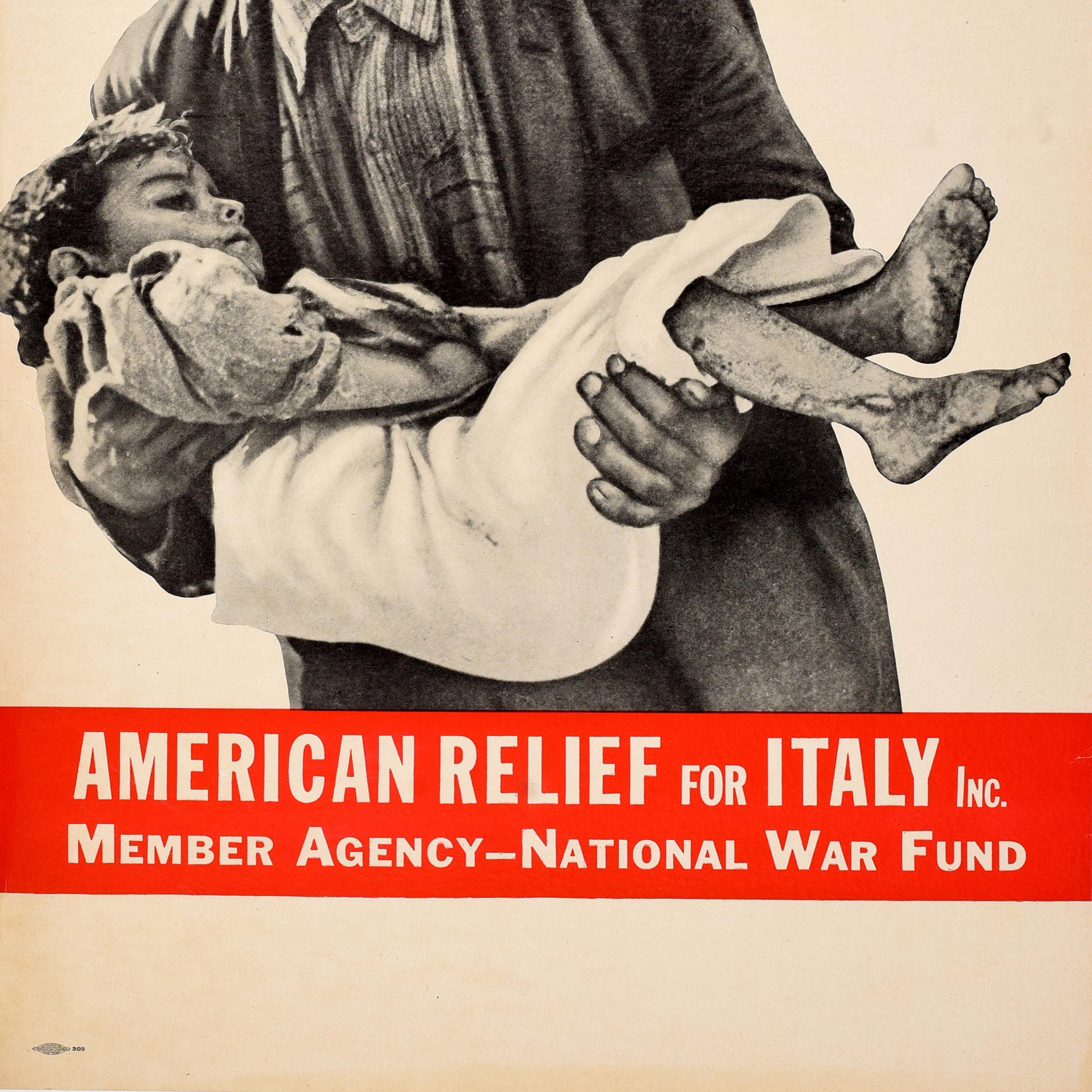 Americano Poster originale d'epoca per la seconda guerra mondiale American Relief Italy Please Help National War Fund in vendita